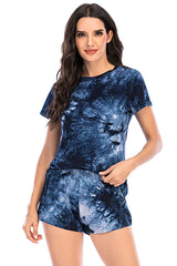 Tie-Dye Round Neck Short Sleeve Top and Shorts Lounge Set - 808Lush