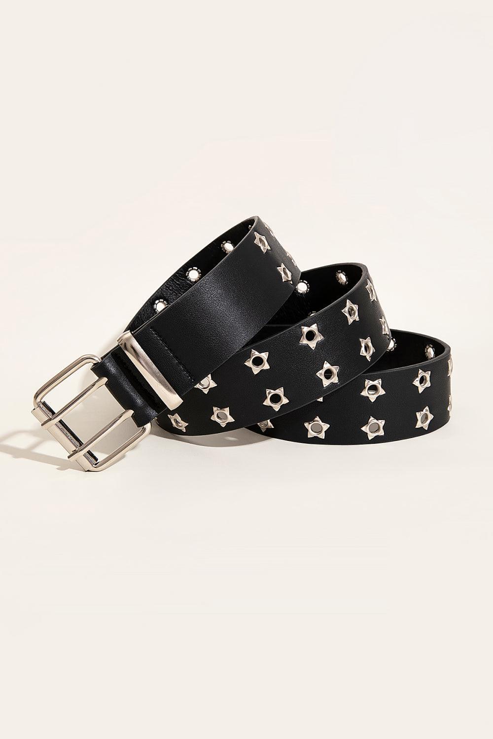 Double Row Star Grommet PU Leather Belt - 808Lush