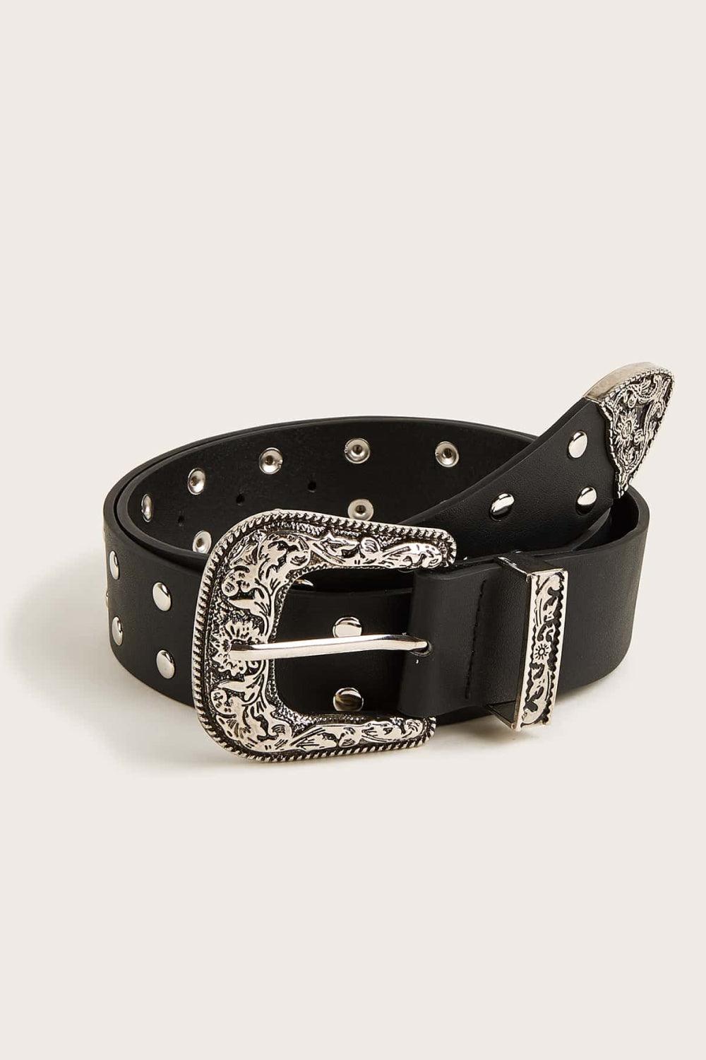 Double Row Studded PU Leather Belt - 808Lush