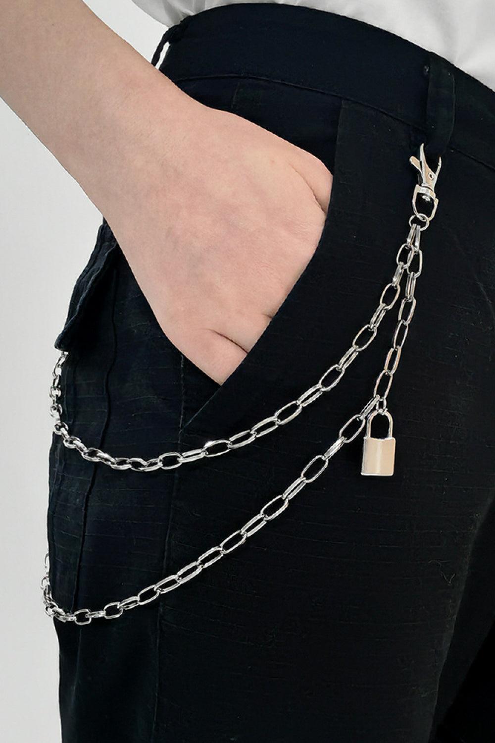 Double Layered Iron Chain Belt with Lock Charm - 808Lush