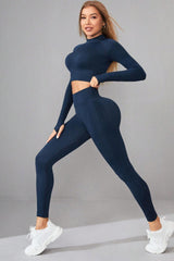 Mock Neck Long Sleeve Top and Pants Active Set - 808Lush