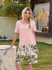 Short Sleeve Top and Printed Shorts Lounge Set - 808Lush