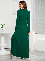 V-Neck Long Sleeve Split Dress - 808Lush