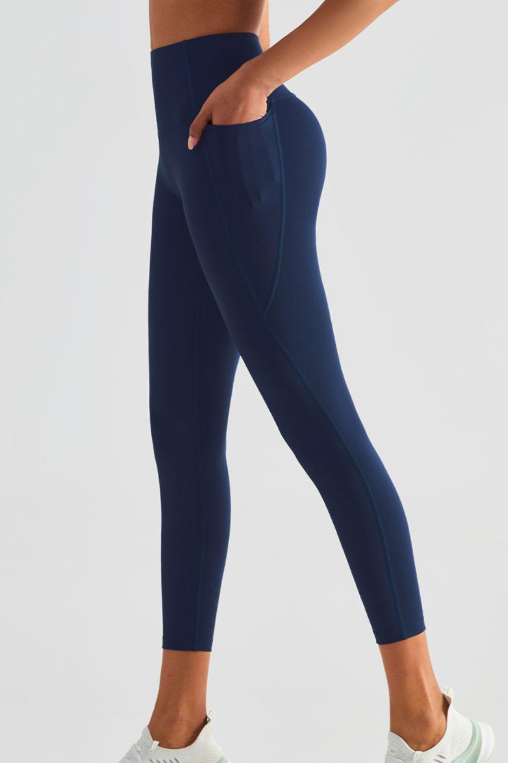 Wide Waistband Sports Leggings with Pockets - 808Lush