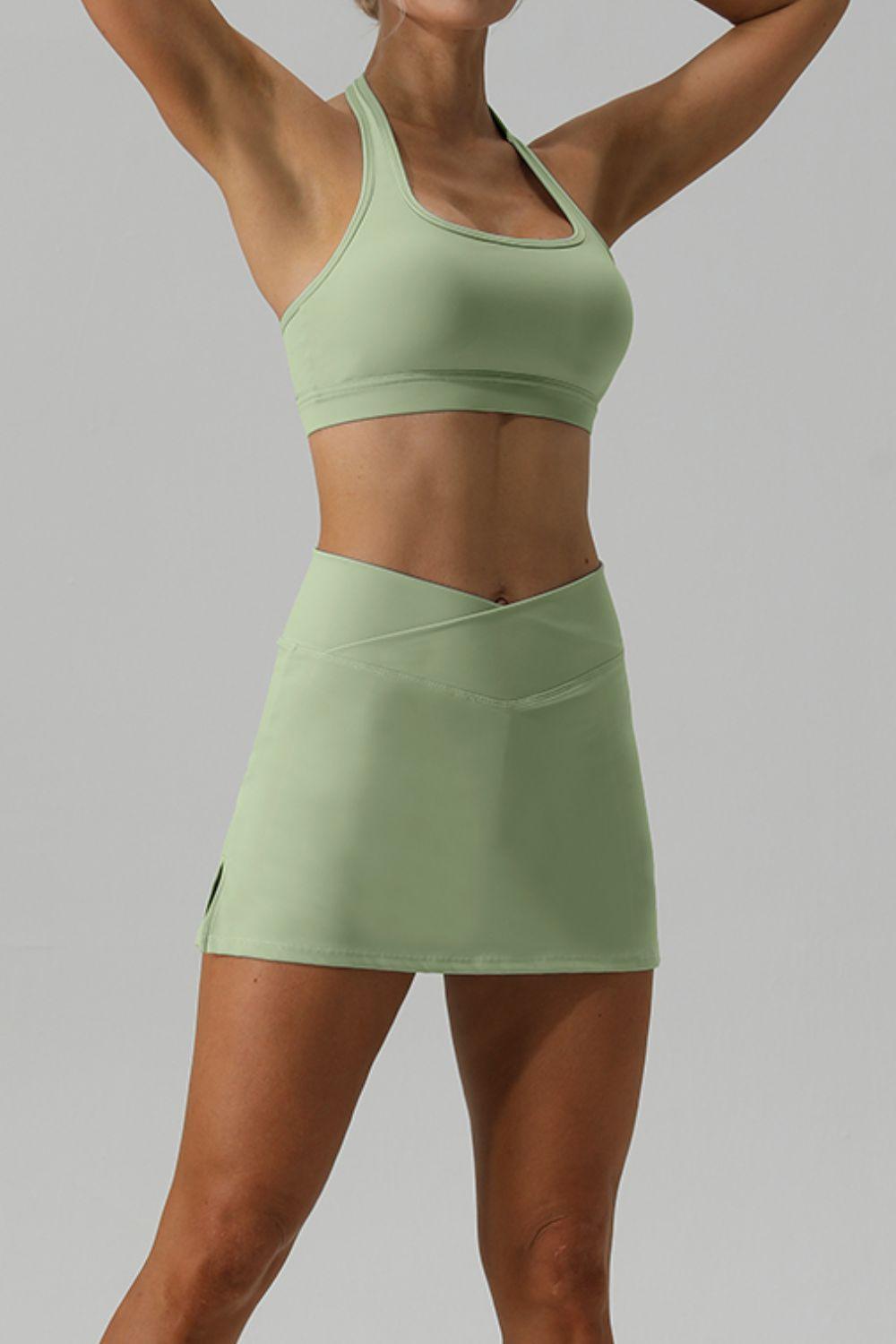 Halter Neck Tank and Slit Skirt Active Set - 808Lush