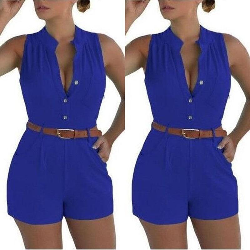 Sexy Women Loose Slim Fit Casual Jumpsuit Shorts With Belt - 808Lush