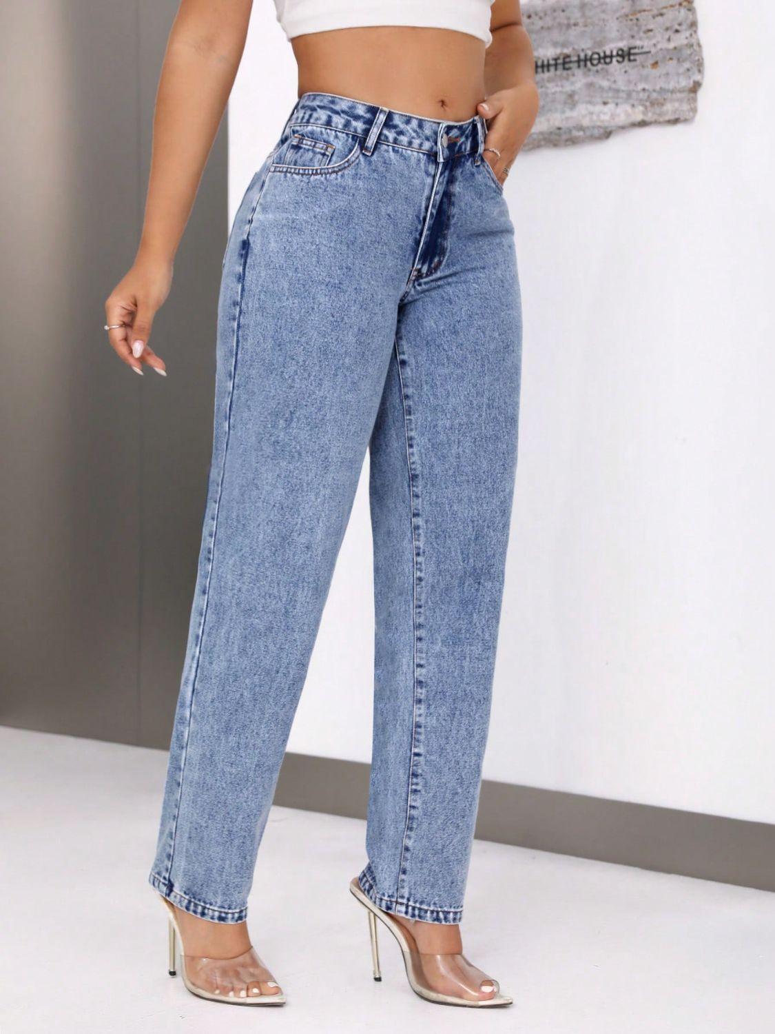 Mid-Rise Waist Jeans with Pockets