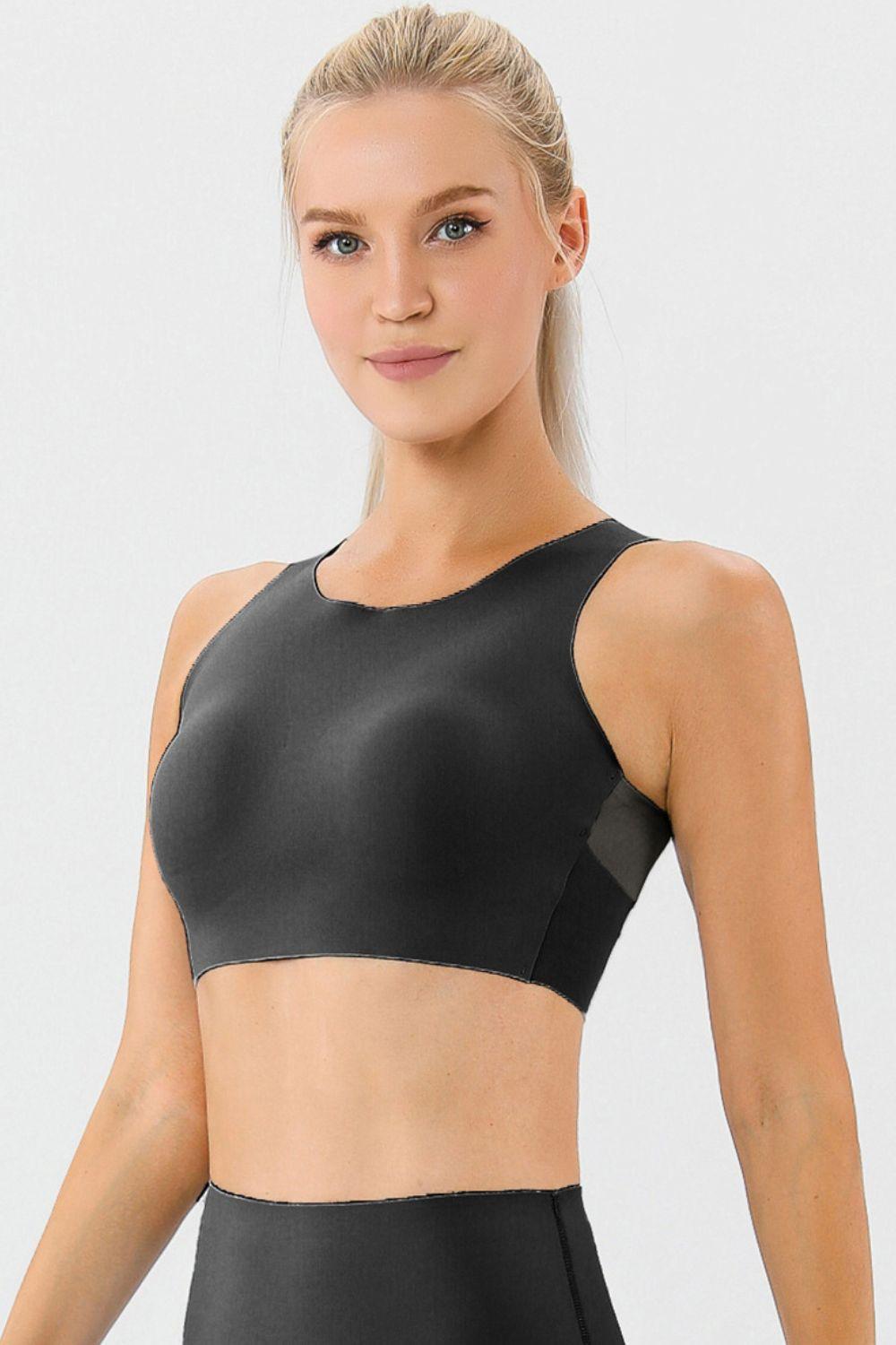 Round Neck Wide Strap Active Bra - 808Lush