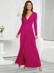 V-Neck Long Sleeve Split Dress - 808Lush