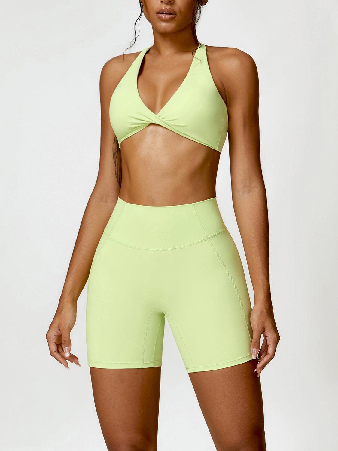 Twisted Halter Neck Bra and Shorts Active Set - 808Lush