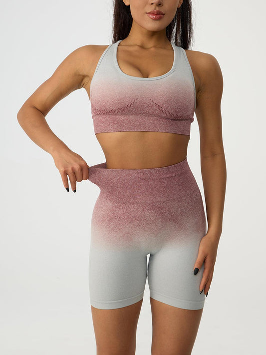 Gradient Scoop Neck Tank and High Waist Shorts Active Set - 808Lush