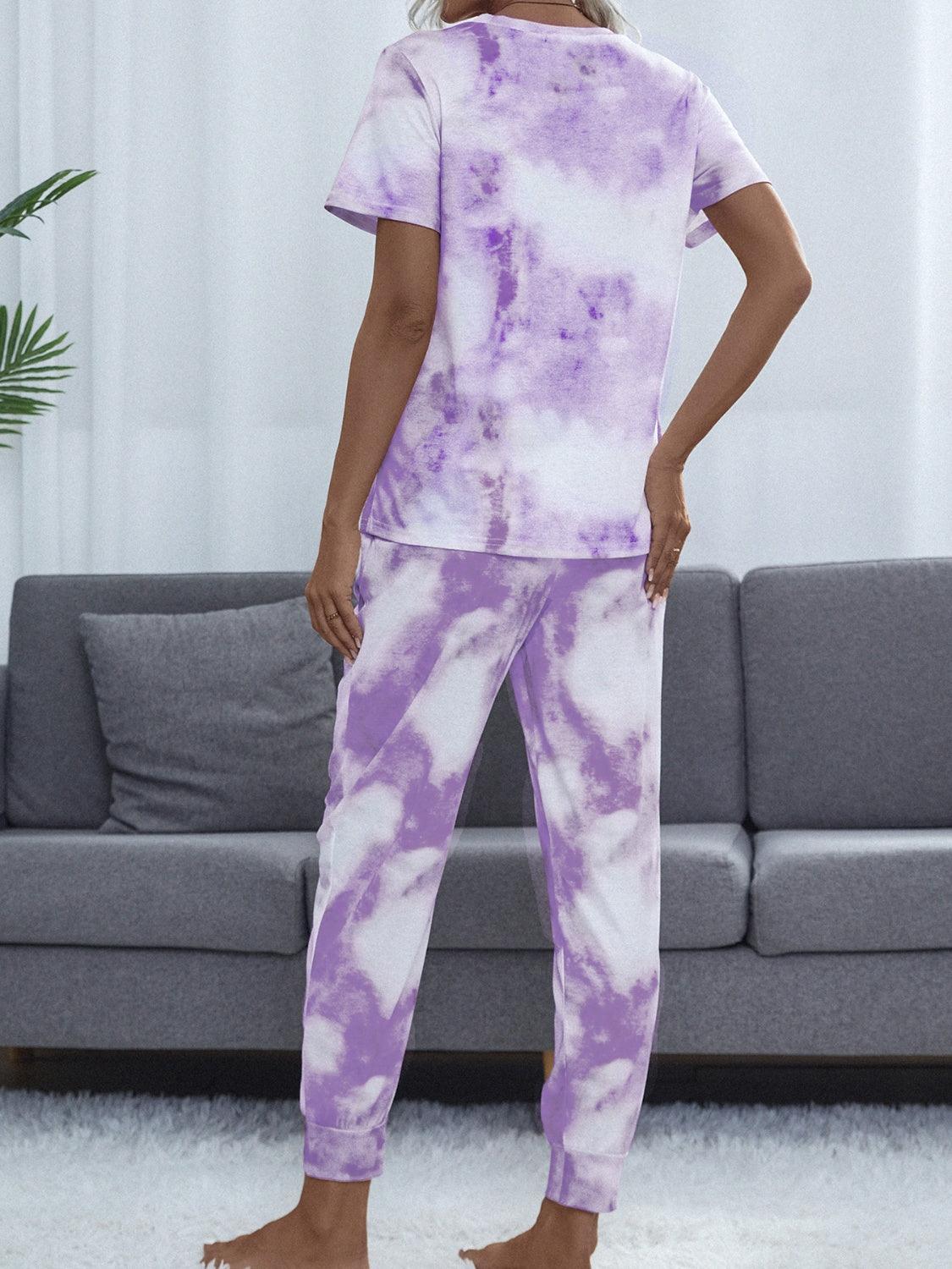 Tie-Dye Round Neck Top and Pants Lounge Set - 808Lush