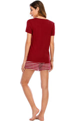 Graphic Round Neck Top and Striped Shorts Lounge Set - 808Lush