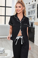 Contrast Piping Short Sleeve Top and Pants Pajama Set - 808Lush