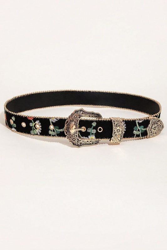 Embroidered PU Leather Adjustable Buckle Belt - 808Lush