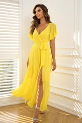 Tie Waist Flutter Sleeve Maxi Dress - 808Lush