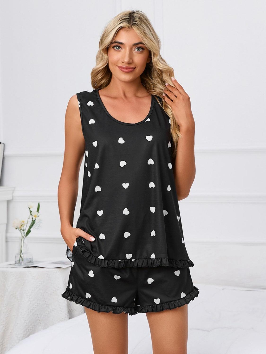 Heart Scoop Neck Tank and Shorts Lounge Set - 808Lush