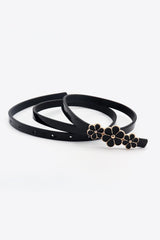 Flower Decor Skinny PU Belt - 808Lush