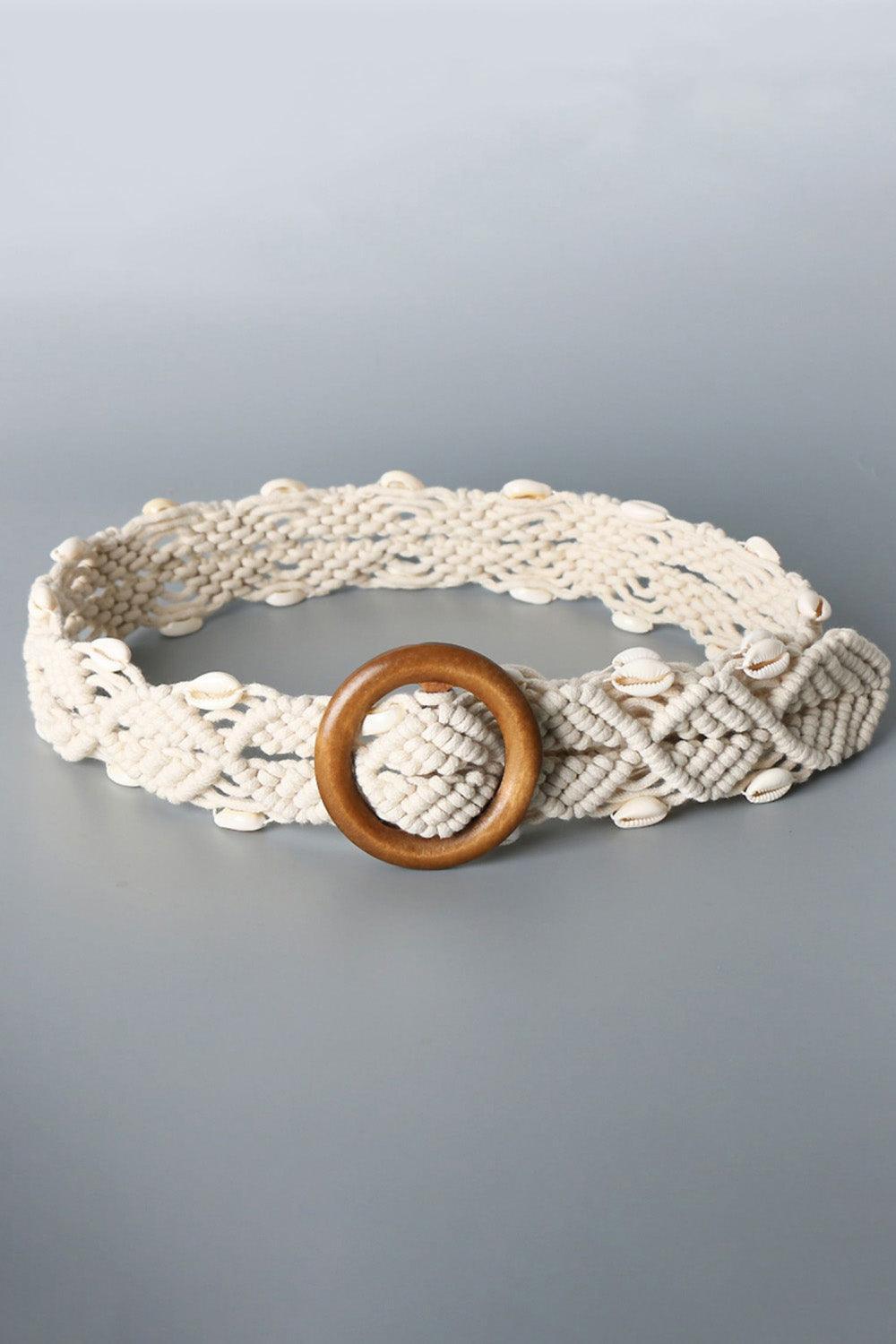 Shell Braid Belt with Wood Buckle - 808Lush