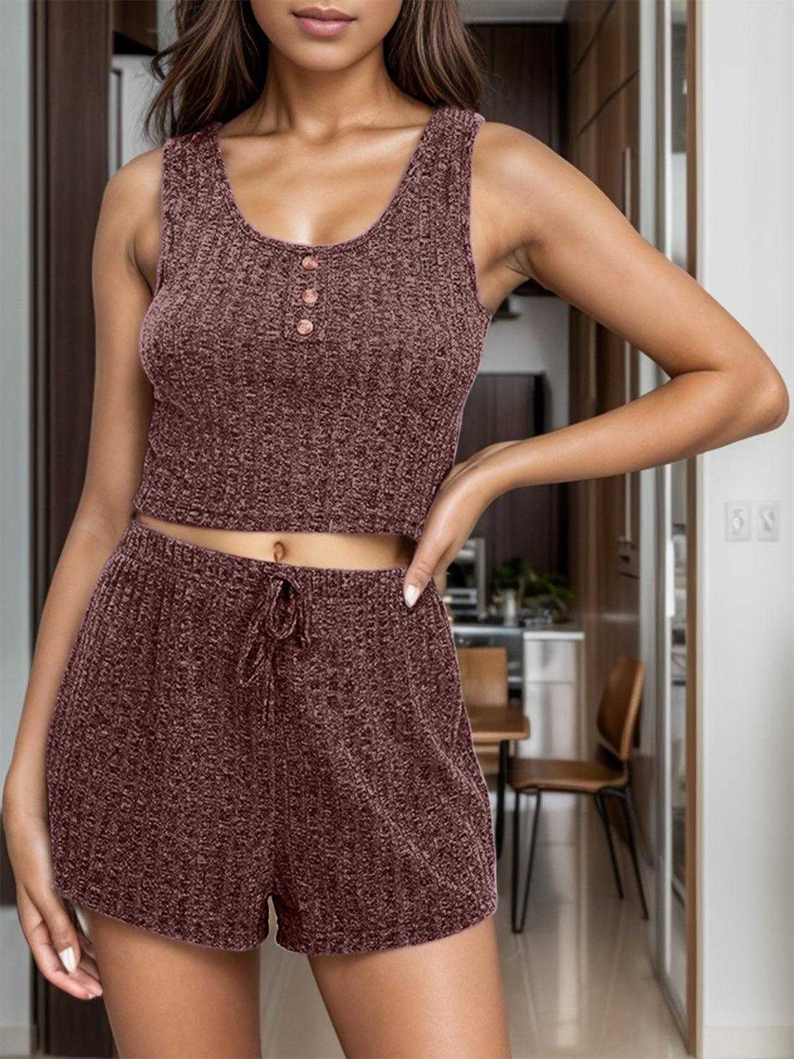 Scoop Neck Top and Shorts Lounge Set - 808Lush