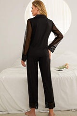 Spliced Lace Lapel Collar Pajama Set - 808Lush