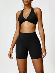 Twisted Halter Neck Bra and Shorts Active Set - 808Lush