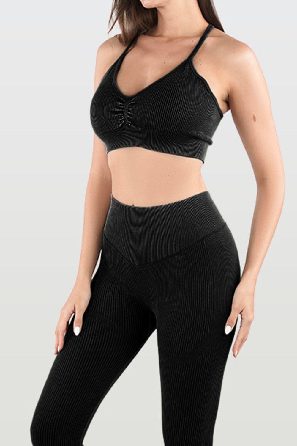 Ruched Spaghetti Strap Top and Pants Active Set - 808Lush