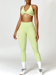 Twisted Halter Neck Bra and High Waist Leggings Active Set - 808Lush