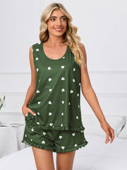 Heart Scoop Neck Tank and Shorts Lounge Set - 808Lush