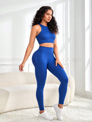 Round Neck Sport Tank and Leggings Set - 808Lush