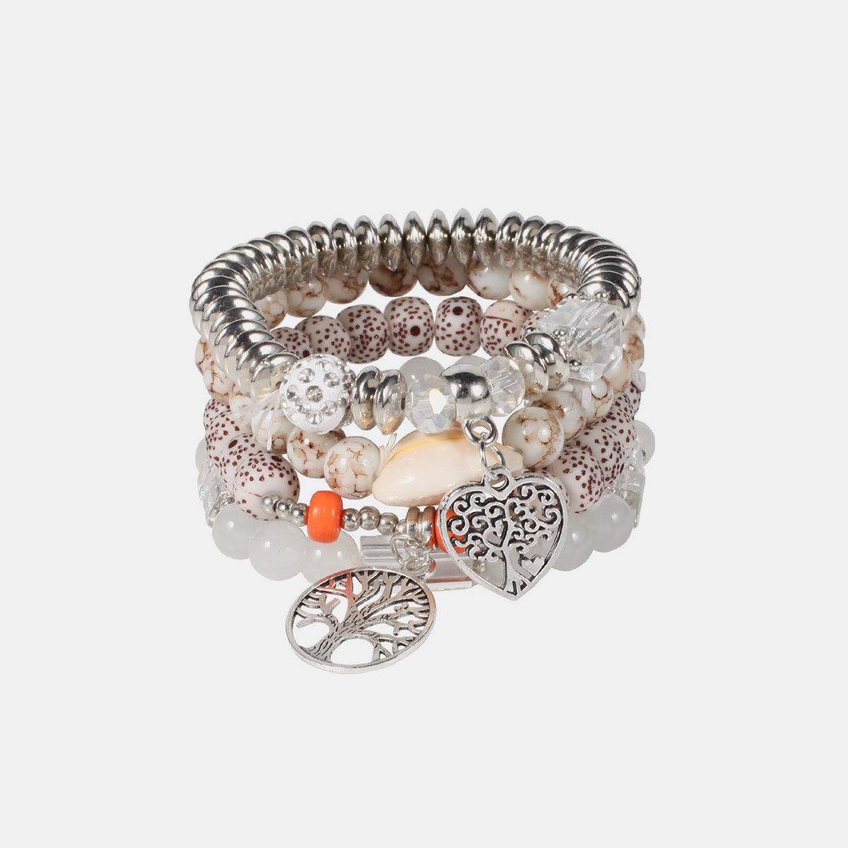 Silver-Plated Beaded Charm Bracelet - 808Lush