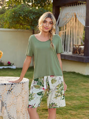 Short Sleeve Top and Printed Shorts Lounge Set - 808Lush