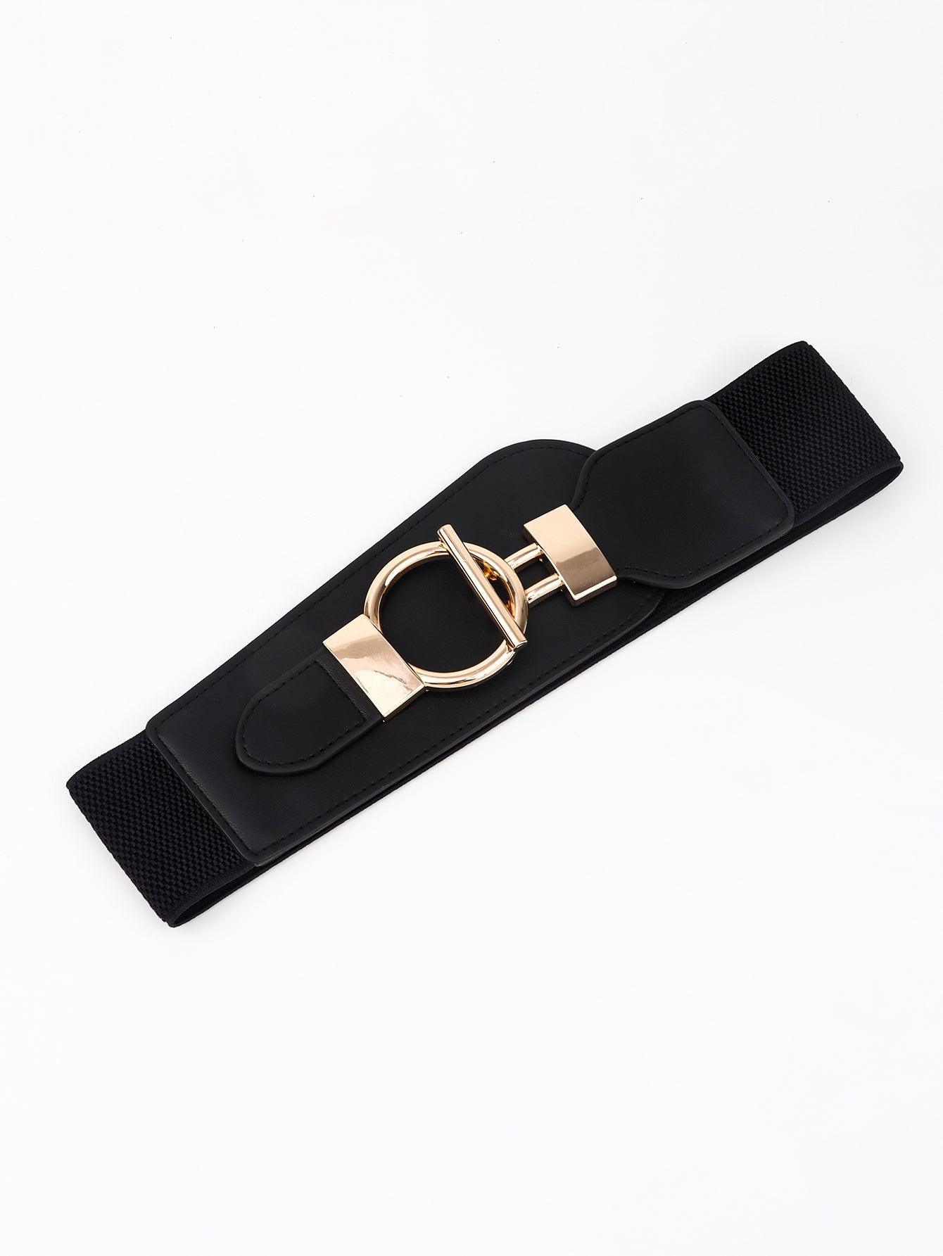 PU Elastic Wide Belt with Alloy Buckle - 808Lush