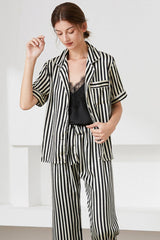 Striped Short Sleeve Shirt, Pants, and Cami Pajama Set - 808Lush