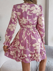 Tied Ruffled Printed Long Sleeve Dress - 808Lush