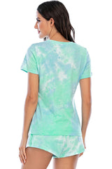 Tie-Dye Round Neck Short Sleeve Top and Shorts Lounge Set - 808Lush