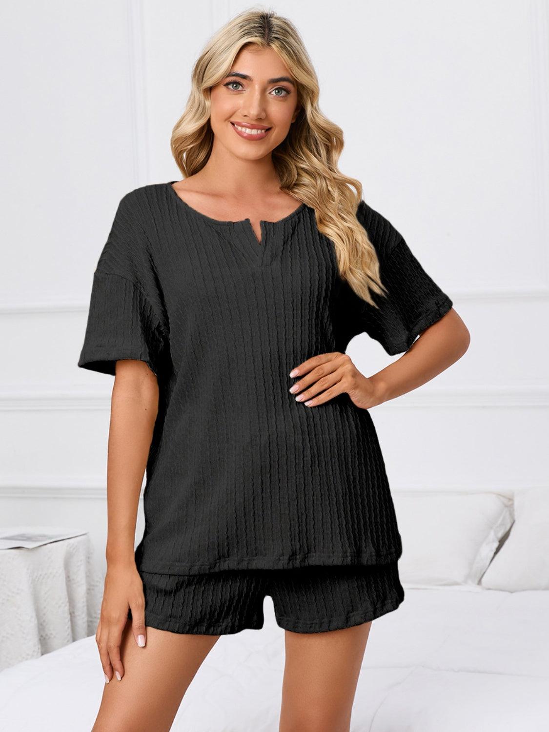 Notched Short Sleeve and Shorts Lounge Set - 808Lush