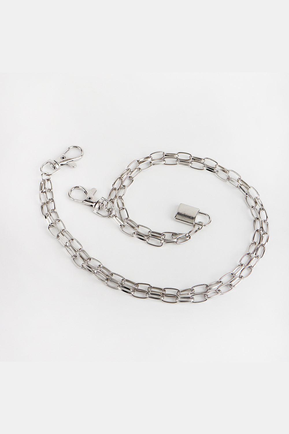 Double Layered Iron Chain Belt with Lock Charm - 808Lush