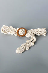 Shell Braid Belt with Wood Buckle - 808Lush