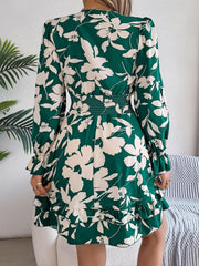 Tied Ruffled Printed Long Sleeve Dress - 808Lush