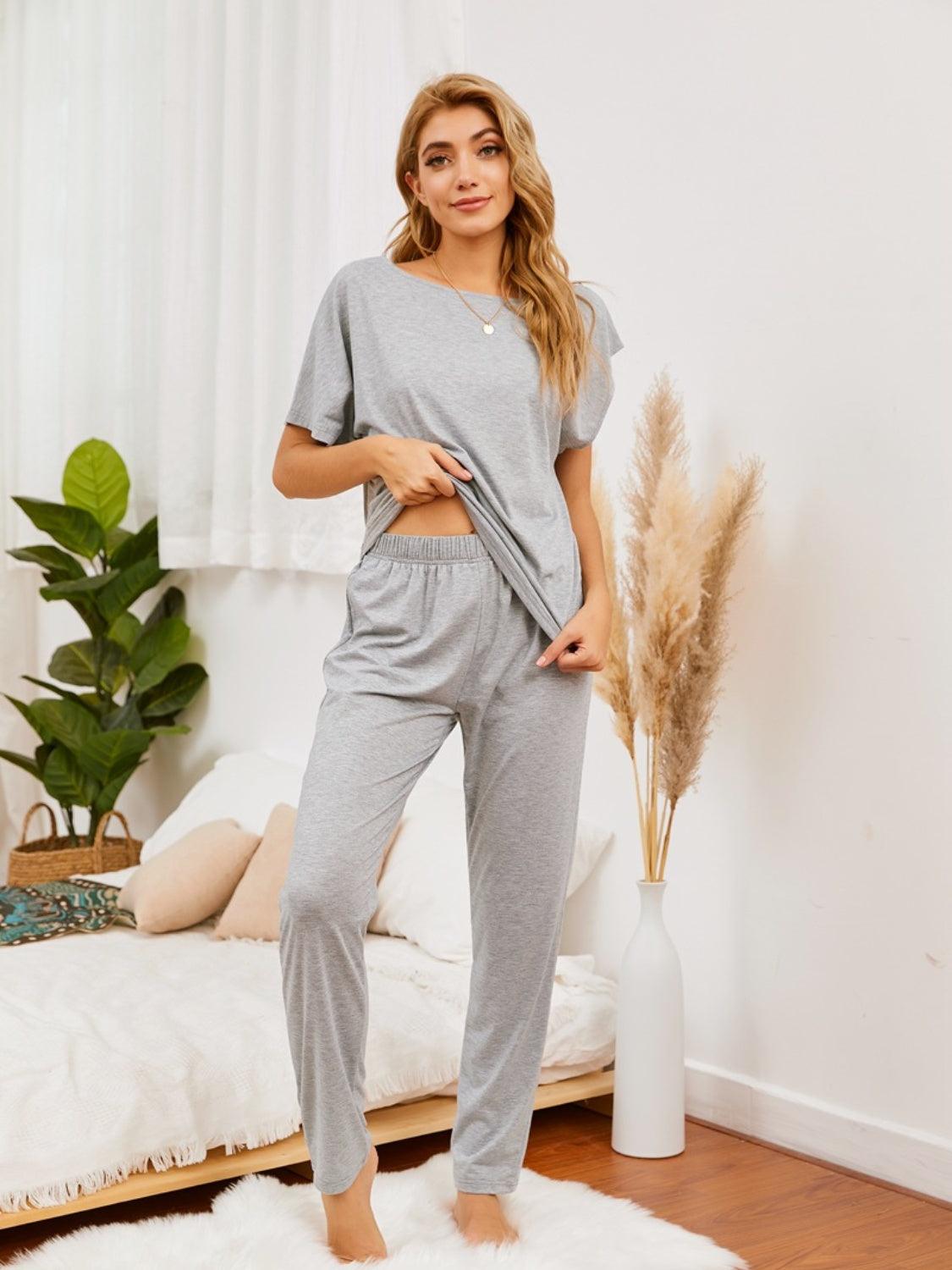 Boat Neck Top and Pants Lounge Set - 808Lush