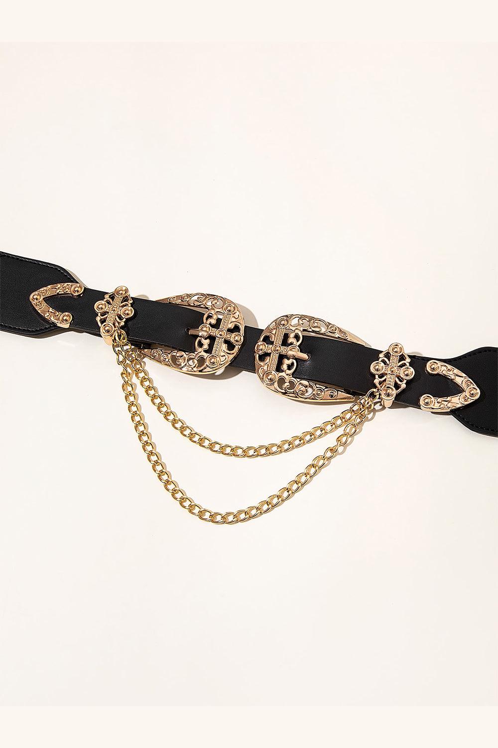 Chain Detail Double Buckle Belt - 808Lush