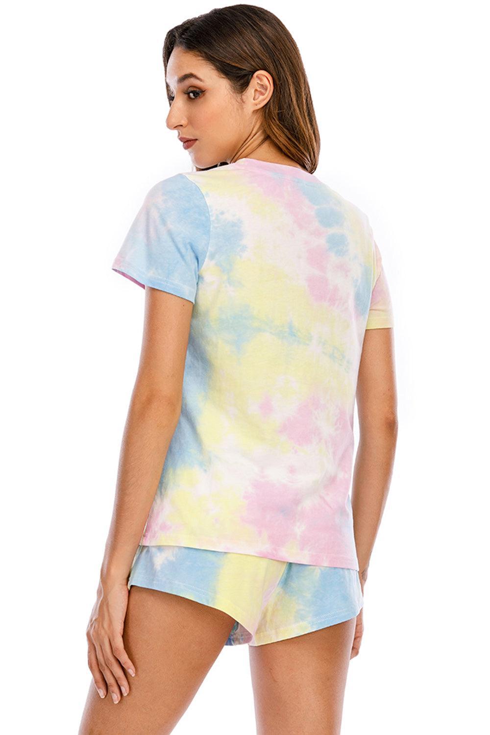 Tie-Dye Round Neck Short Sleeve Top and Shorts Lounge Set - 808Lush