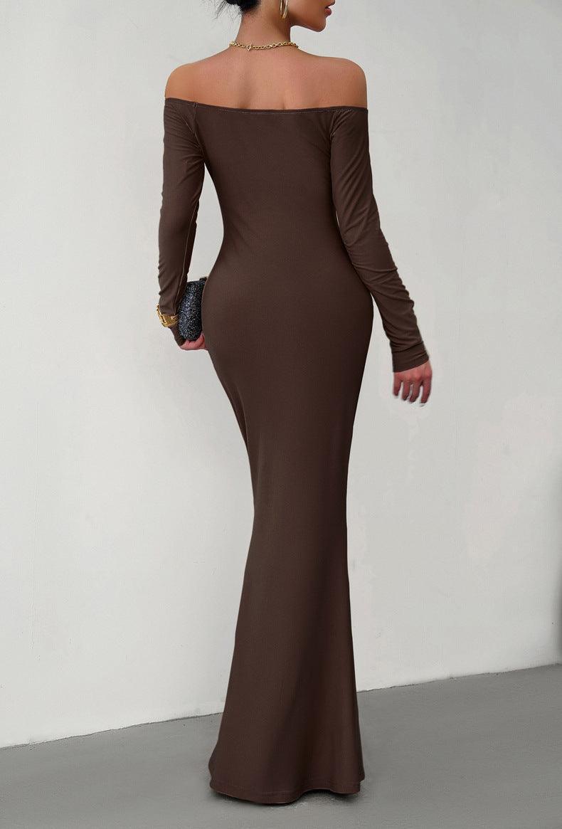 Off-Shoulder Long Sleeve Maxi Dress - 808Lush