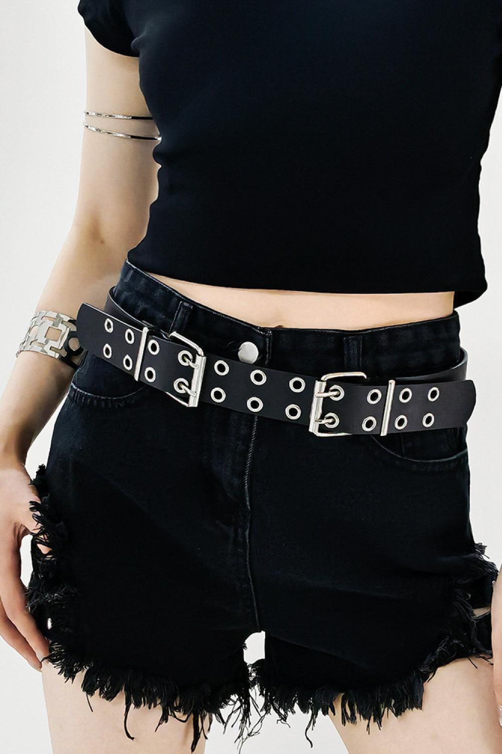 PU Leather Two Row Eyelet Belt - 808Lush