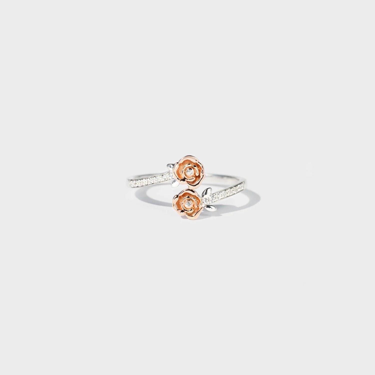 Rose Shape Inlaid Zircon Bypass Ring - 808Lush