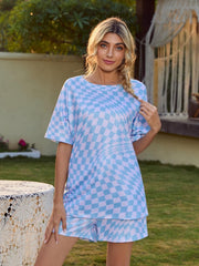 Plaid Round Neck Top and Shorts Lounge Set - 808Lush