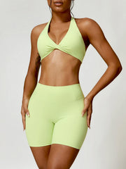 Twisted Halter Neck Bra and Shorts Active Set - 808Lush