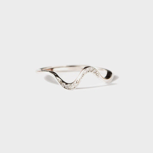 925 Sterling Silver Inlaid Zircon Wave Shape Ring - 808Lush