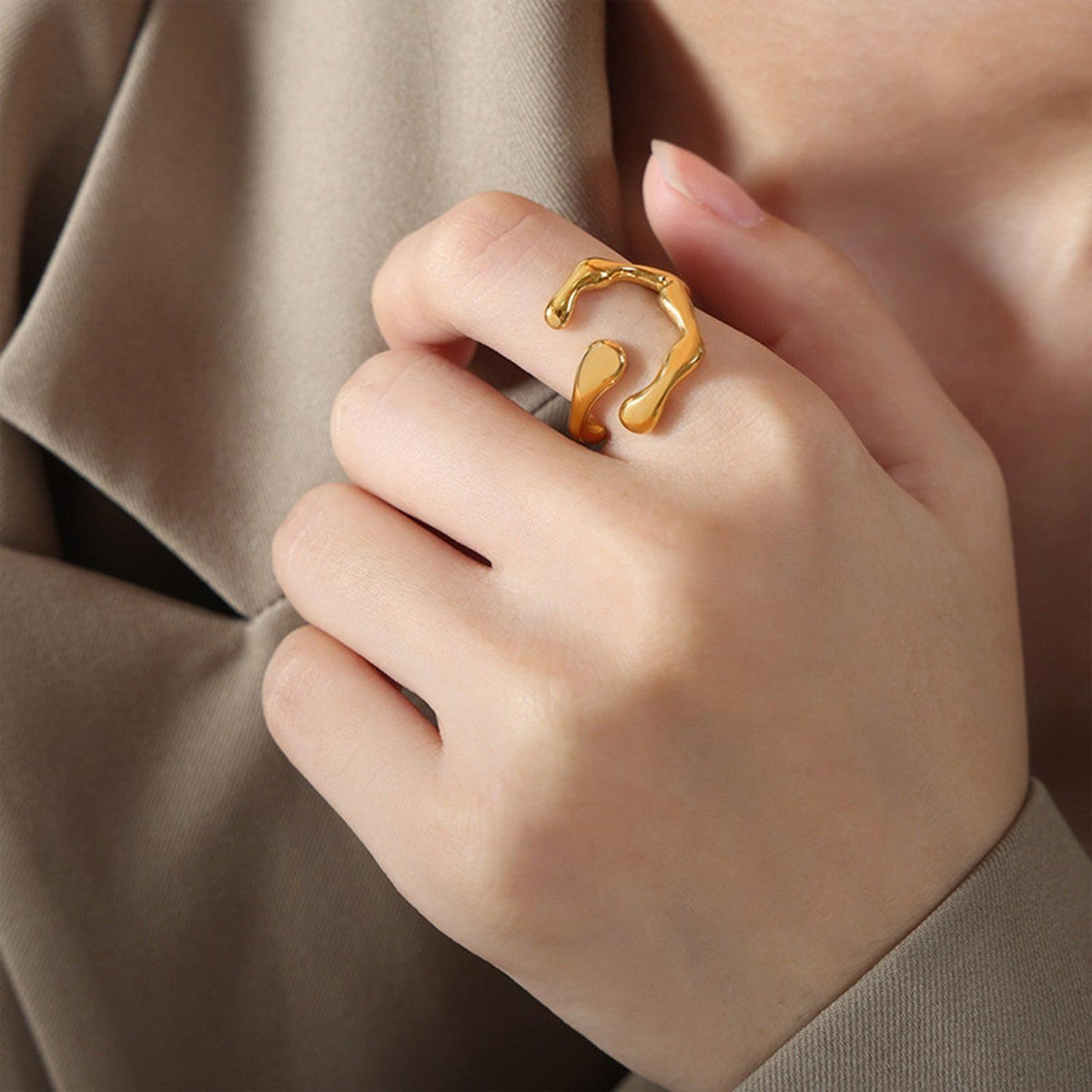 18K Gold-Plated Irregular Open Ring - 808Lush